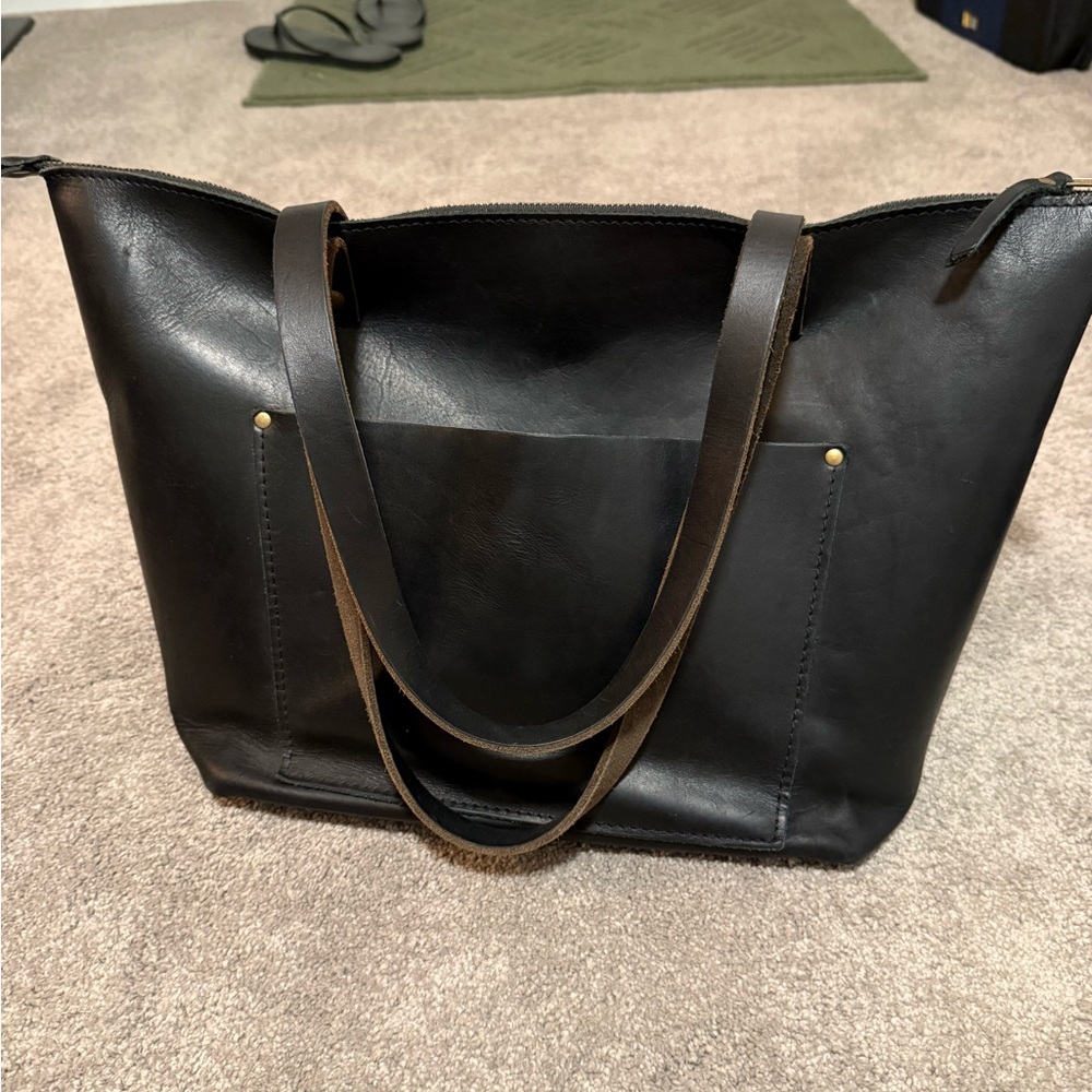Portland Leather Large Black Zipper Tote Bag